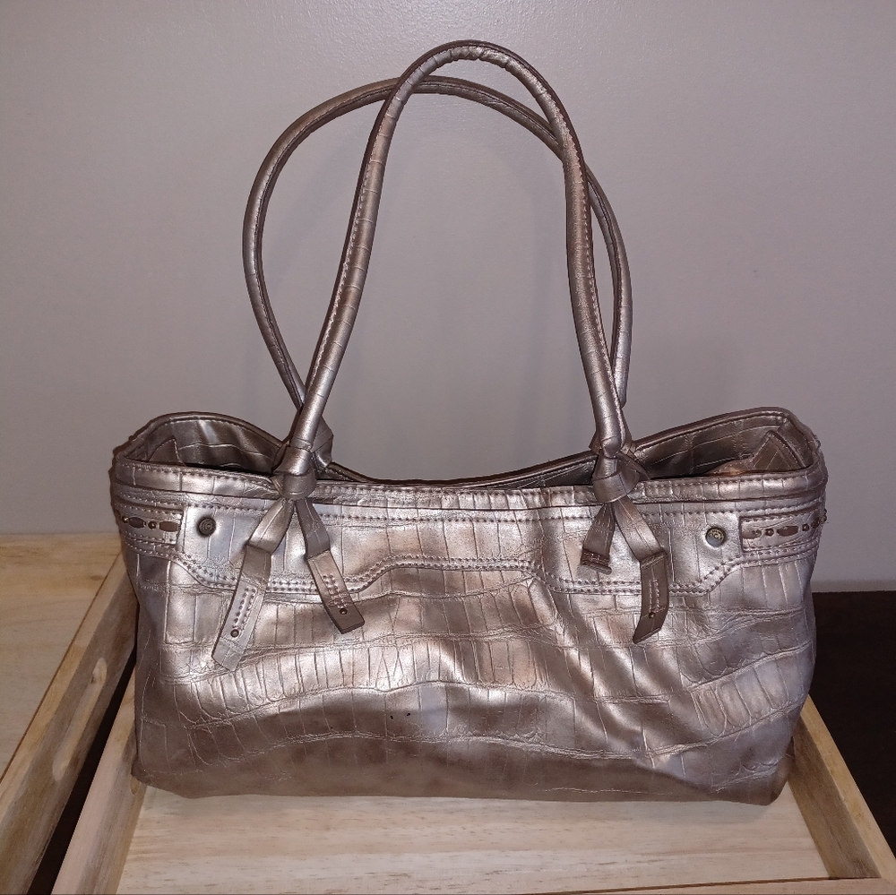 Liz Claiborne Metallic 3 Compartment Snap Clousure Shoulder Bag